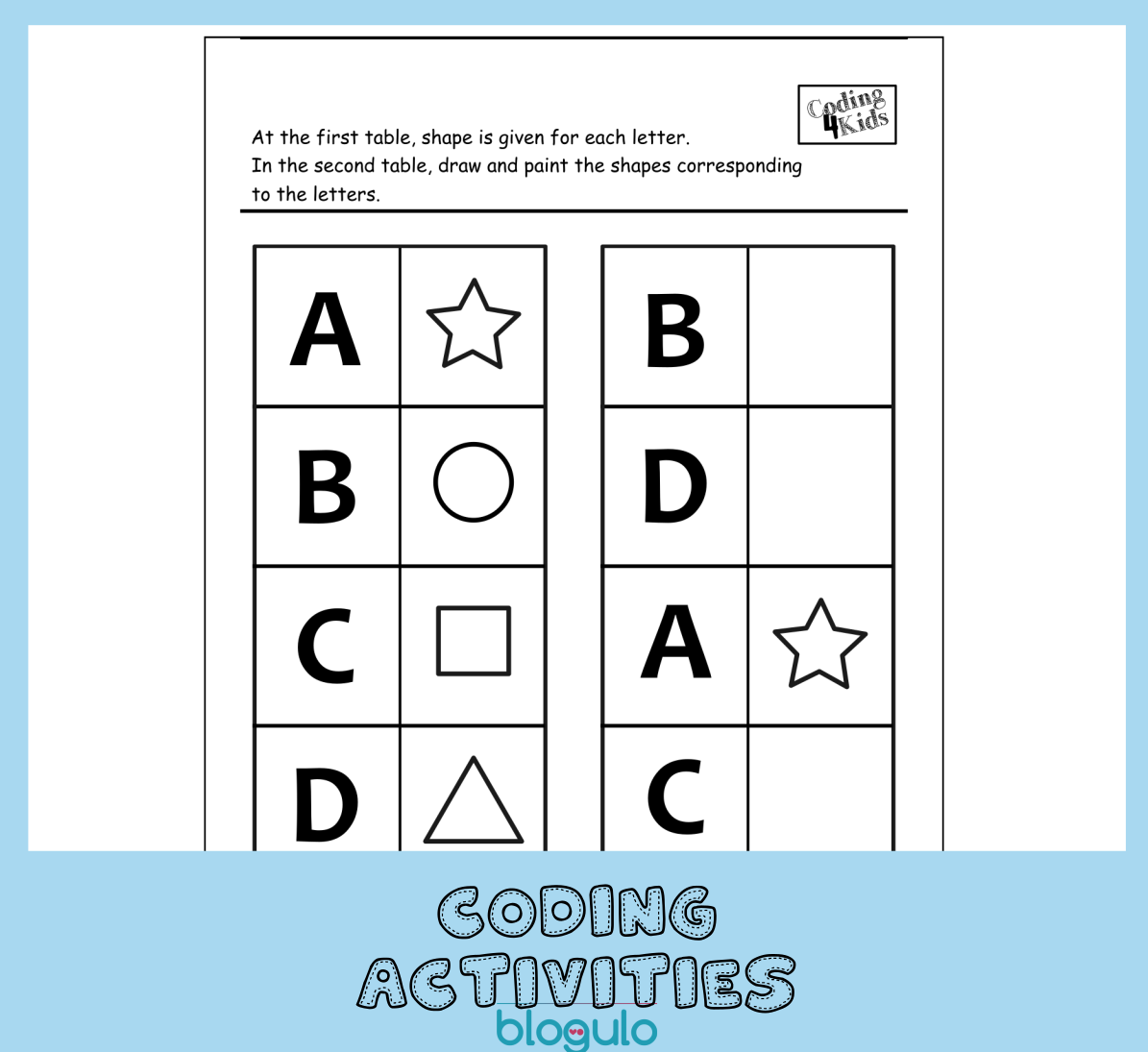 Coding And Algorithm Activities For Kids-Match The Shapes - Blogulo.com