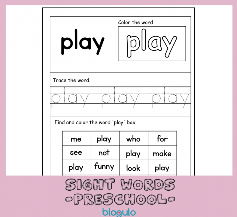 40 Sight Words Activities For Preschool  For “play”