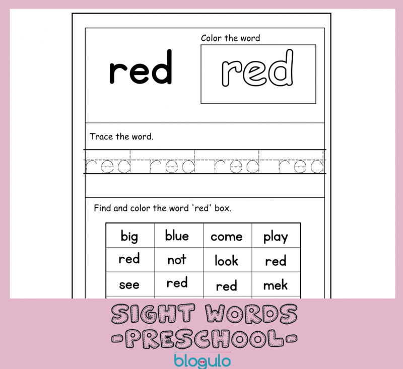 40 Sight Words Activities For Preschool  For “red”