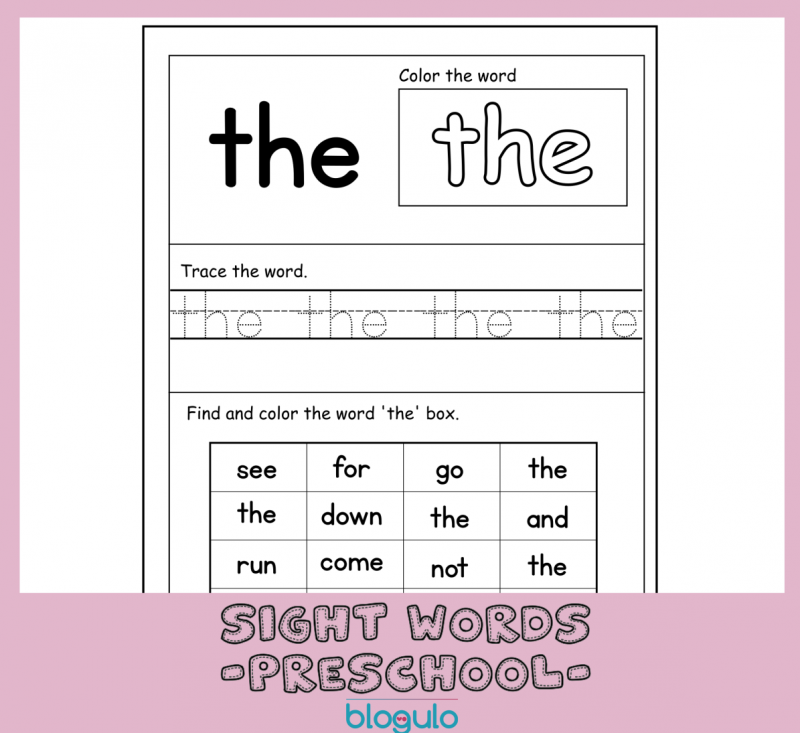 40 Sight Words Activities For Preschool  For “the”