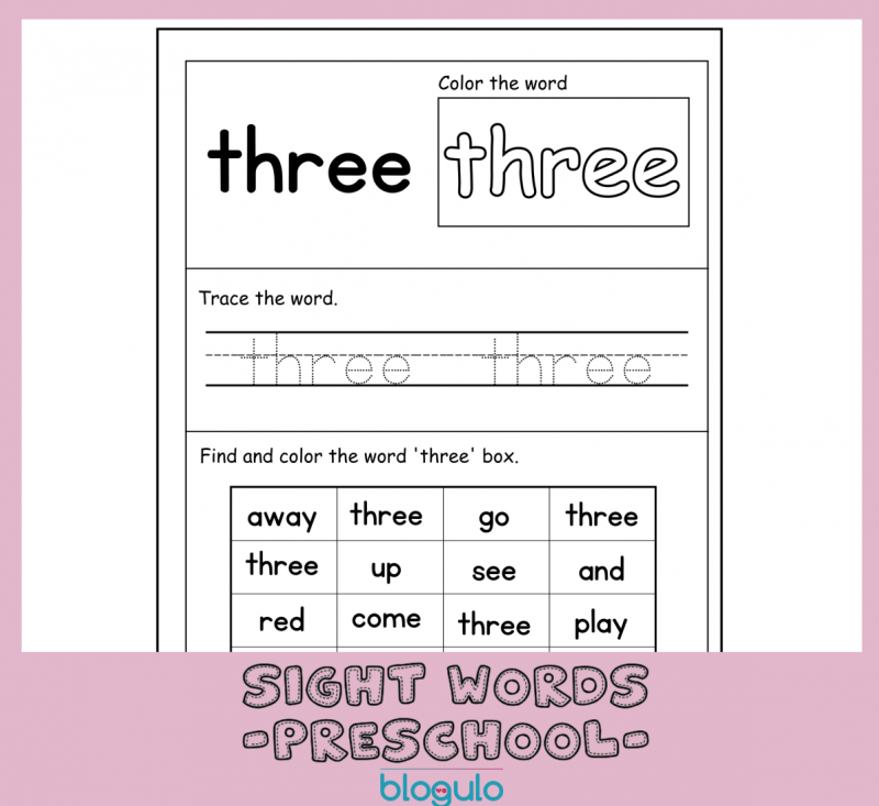 40 Sight Words Activities For Preschool  For “three”