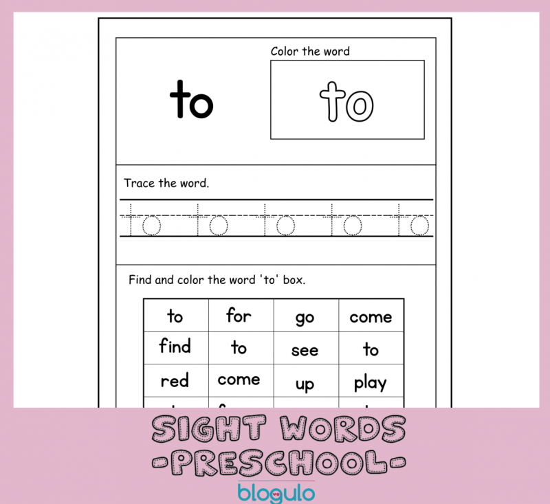 40 Sight Words Activities For Preschool  For “to”