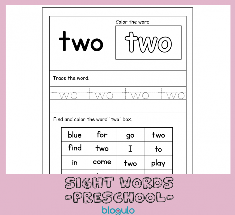 40 Sight Words Activities For Preschool  For “two”