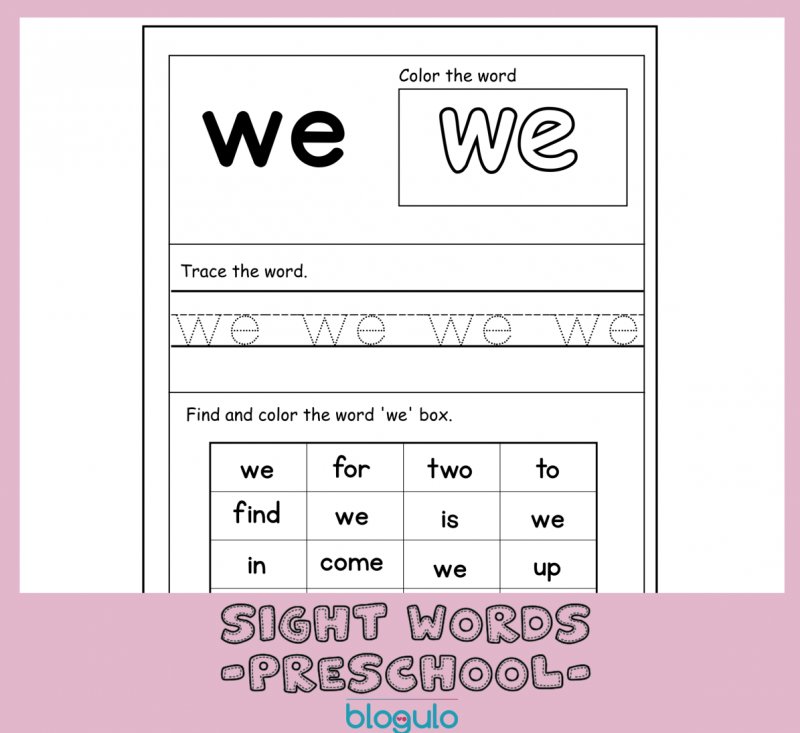 40 Sight Words Activities For Preschool  For “we”