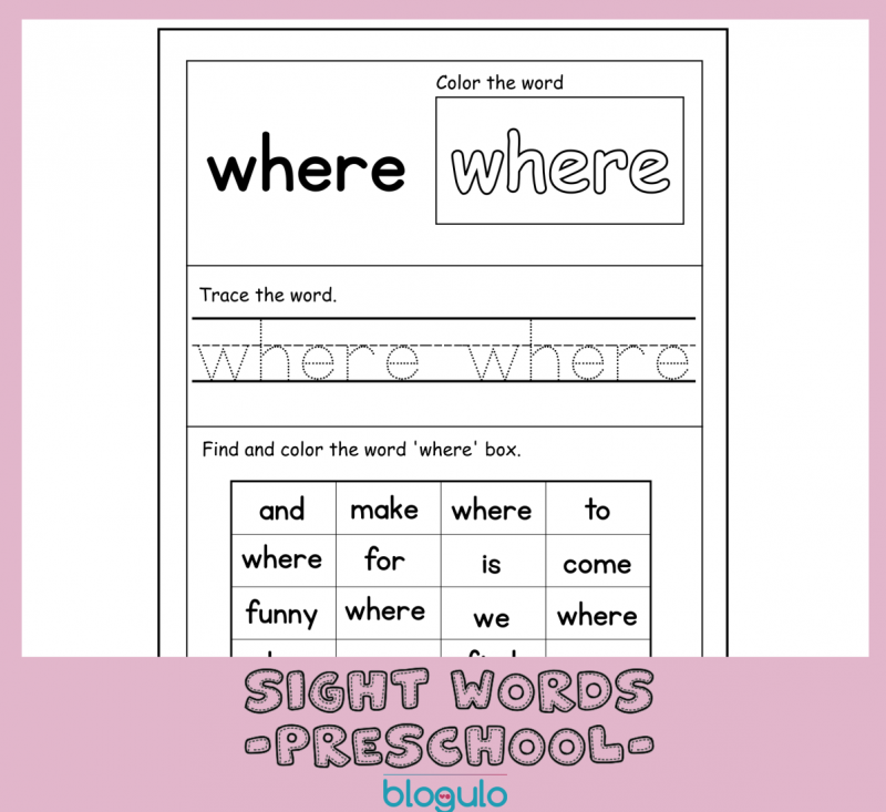 40 Sight Words Activities For Preschool  For “where”