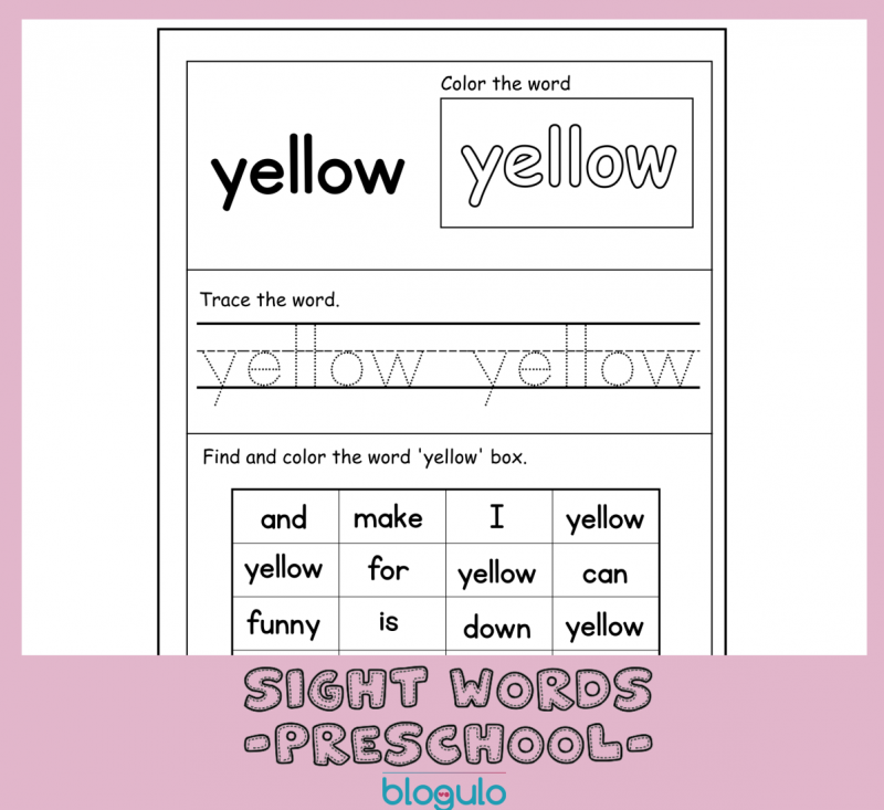 40 Sight Words Activities For Preschool  For “yellow”