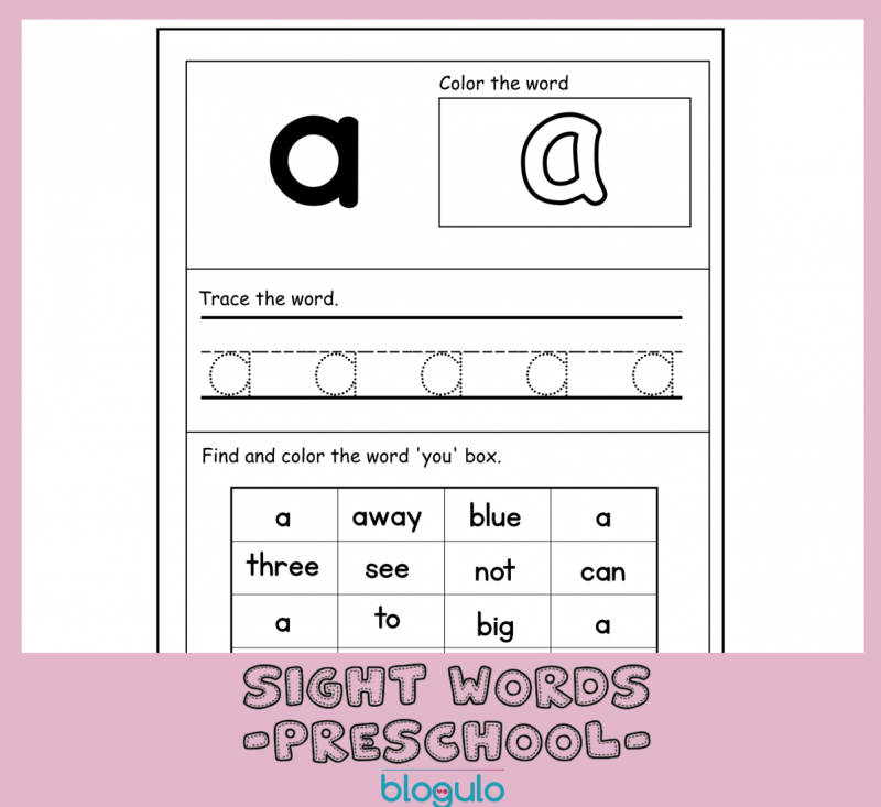 40 Sight Words Activities For Preschool  For “a”