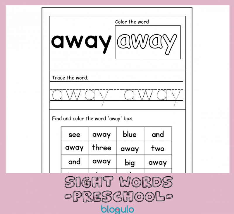 40 Sight Words Activities For Preschool  For “away”