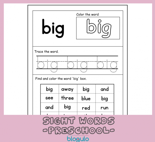 40 Sight Words Activities For Preschool  For “big”