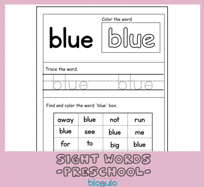 40 Sight Words Activities For Preschool  For “blue”