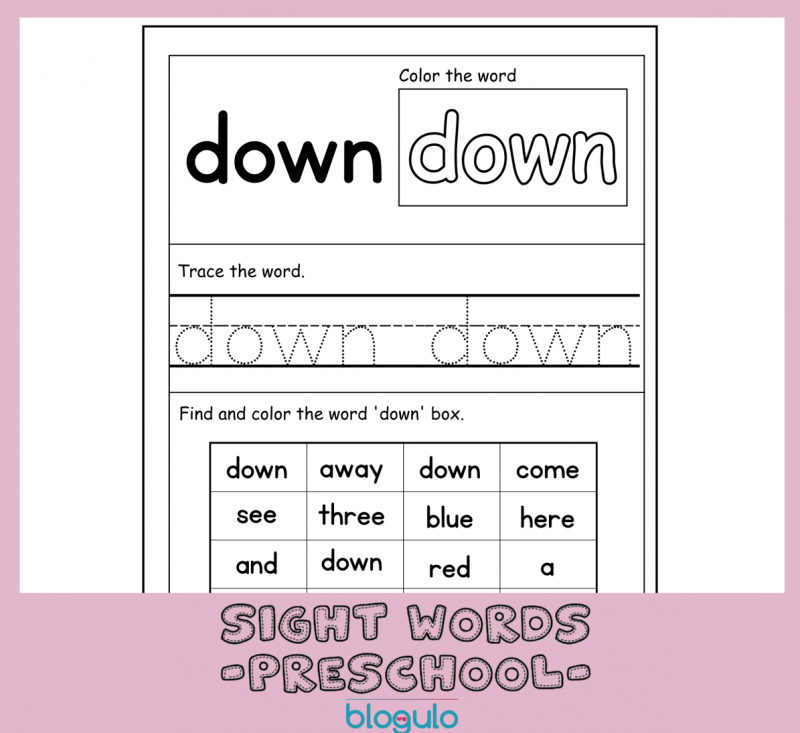 40 Sight Words Activities For Preschool  For “down”