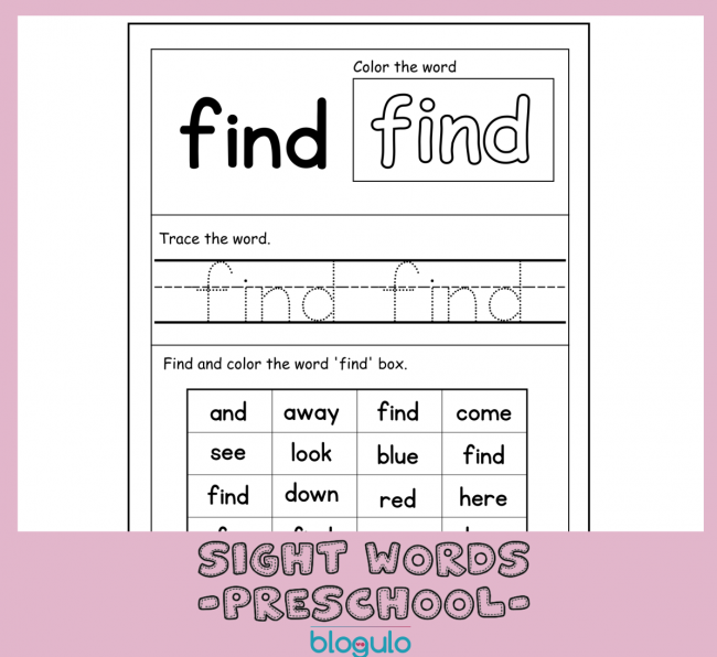 40 Sight Words Activities For Preschool  For “find”