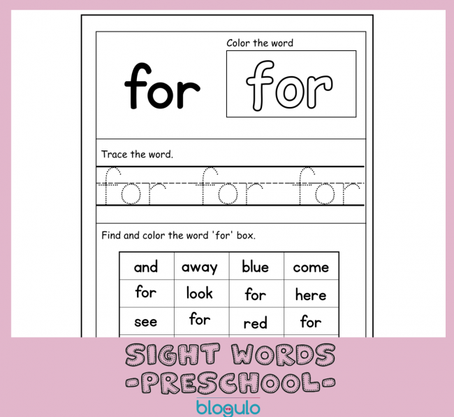 40 Sight Words Activities For Preschool  For “for”