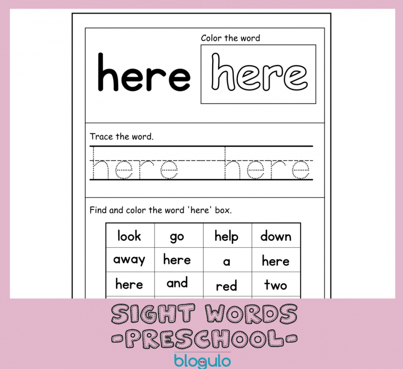 40 Sight Words Activities For Preschool  For “here”