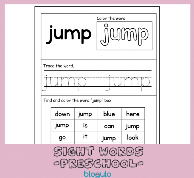 40 Sight Words Activities For Preschool  For “jump”