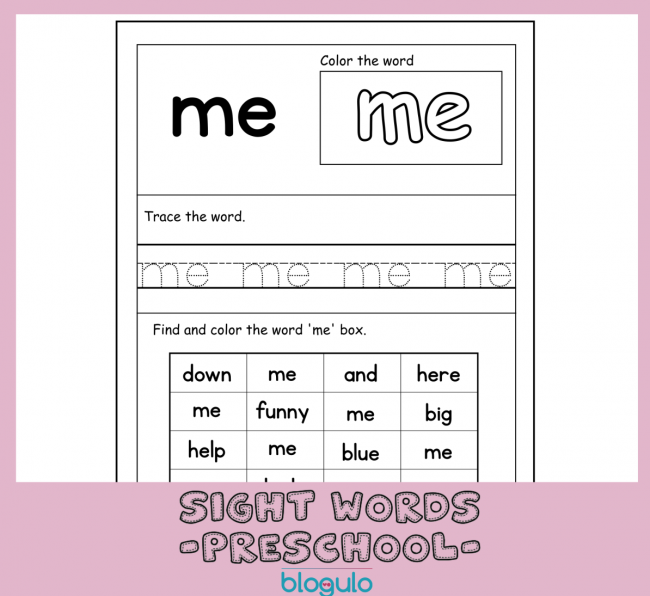 40 Sight Words Activities For Preschool  For “me”