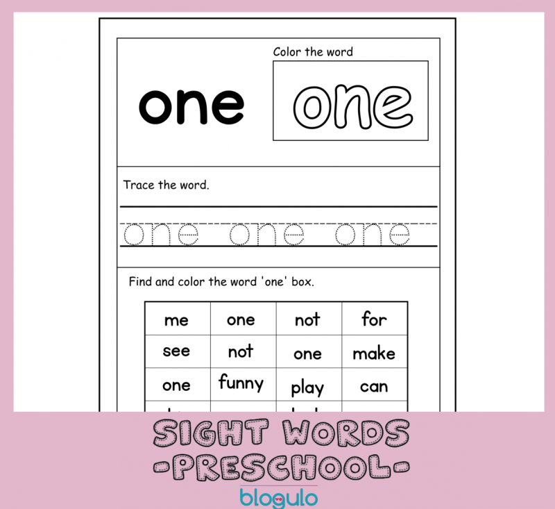 40 Sight Words Activities For Preschool  For “one”